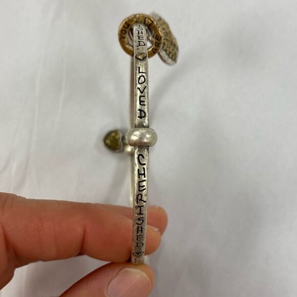 Brighton YOU ARE Loved, Cherished Art & Soul Charm Silver Bangle Bracelet - Picture 2 of 4